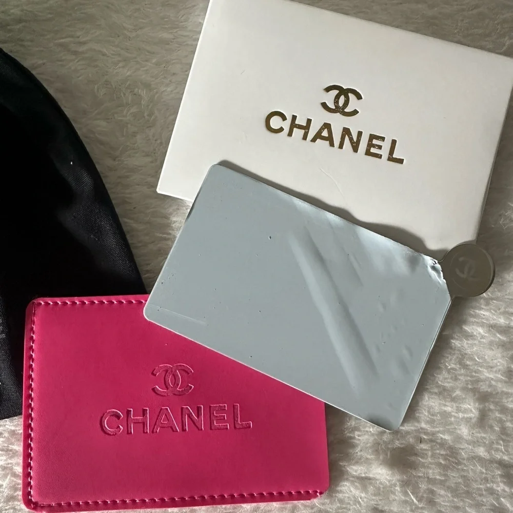 Hot Pink Card Holder with Mirror and Pouch